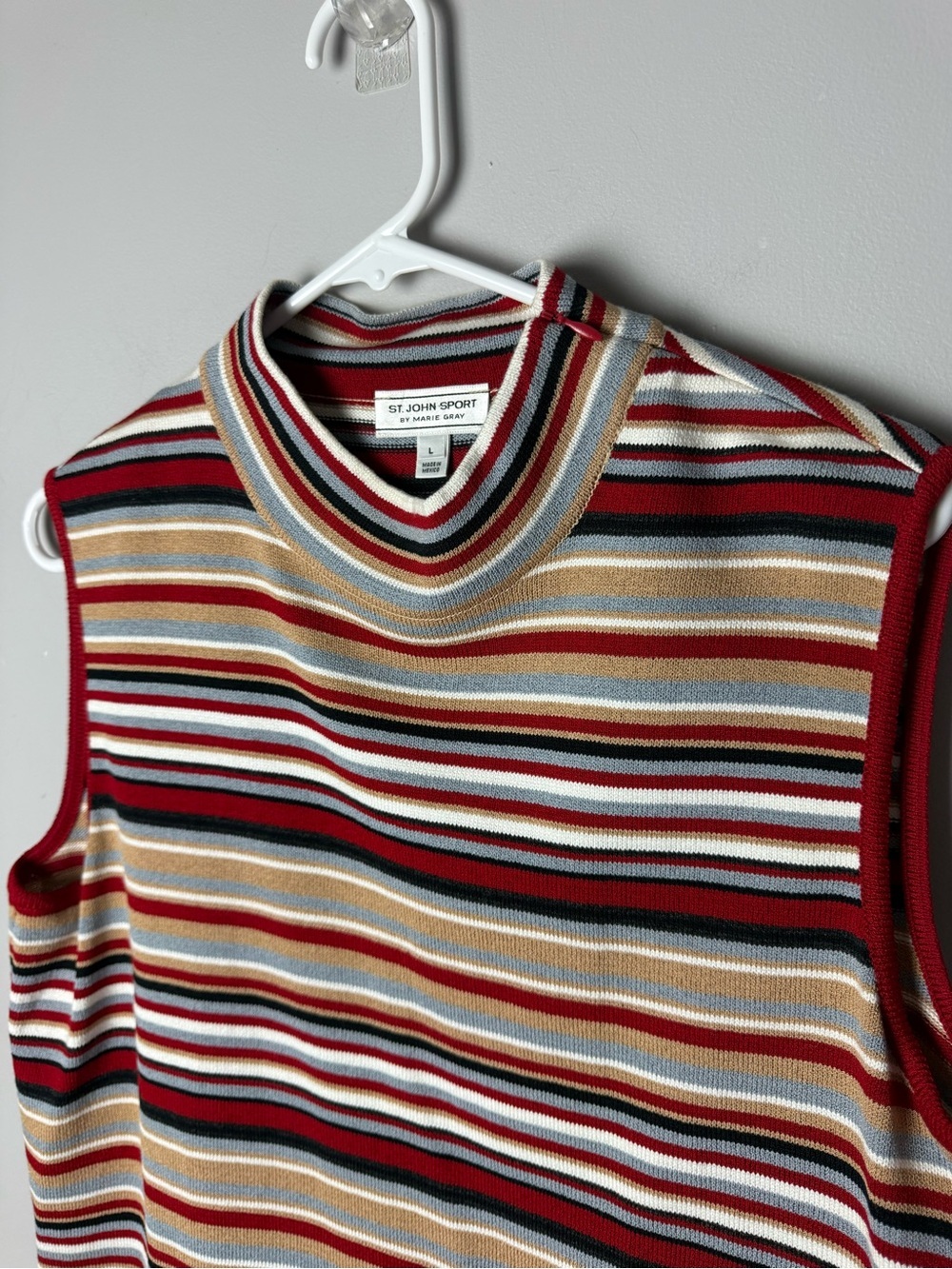 St. John Sport Women’s Sleeveless High Neck Striped Wool Blend Sweater SZ L